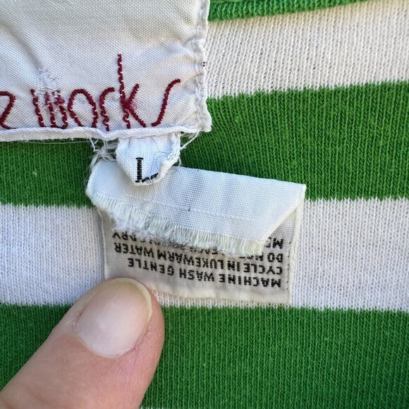 The Works Vintage Womens Green White Striped Pleated Puff Sleeve V-Neck Crop Top - Picture 4 of 8